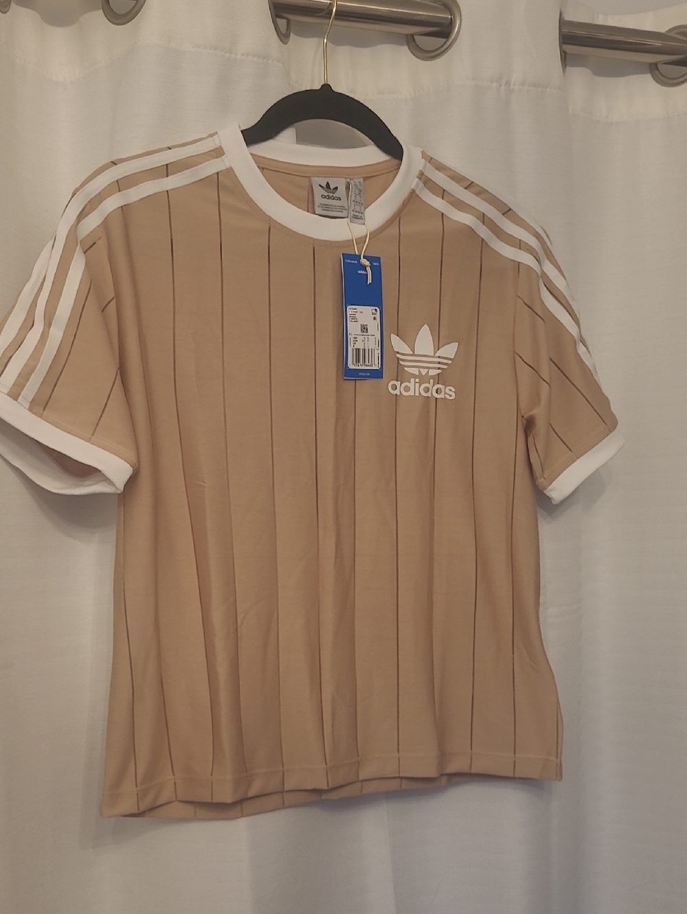 adidas Beige Tee with White Trim and Trefoil Logo